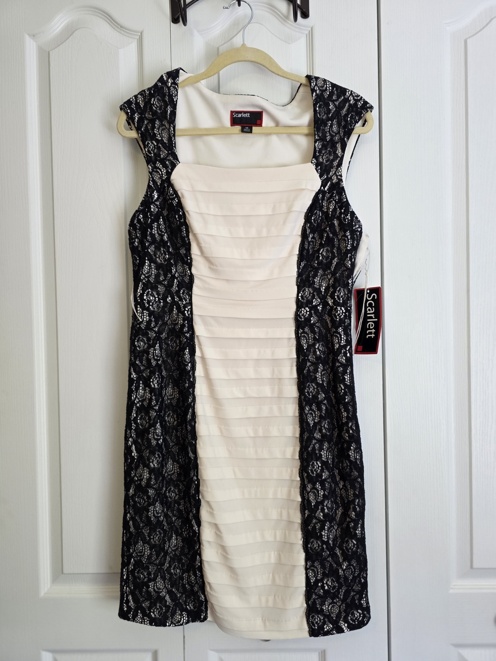 Scarlett Women's Black Lace Over Cream Sheath Dress
